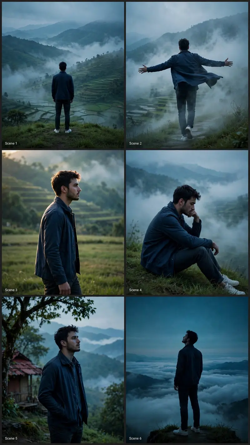 "A cinematic ultra-realistic vertical video (9:16) of a young man with short dark hair and light beard, wearing a navy-blue collared shirt/jacket and