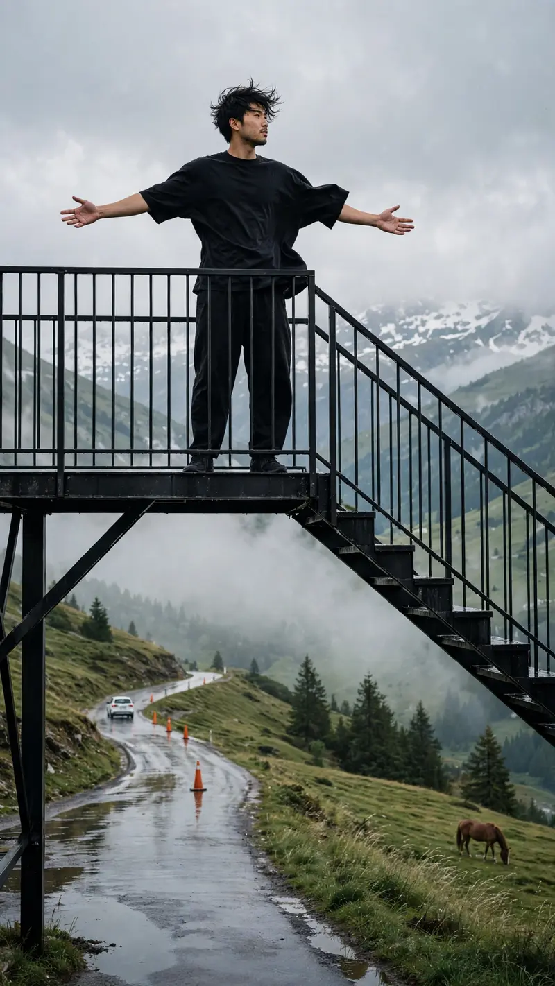 Animate the uploaded 6-panel storyboard collage into ONE continuous premium ultra-realistic horizontal 9:16 cinematic mountain video, approximately