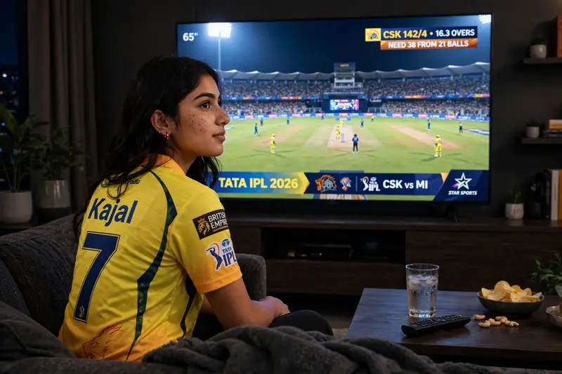 Generate , high-resolution images of an 18-year-old female donning a Chennai IPL jersey featuring the name "Kajal" and the number "7" emblazoned upon
