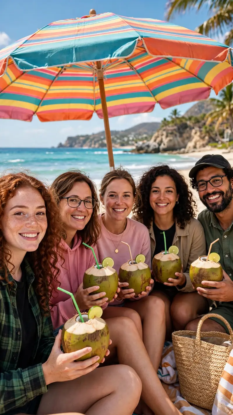 Reference my uploaded photo for the exact faces, skin tones, and features. Nothing about identities should change. Place us relaxing under a colorful