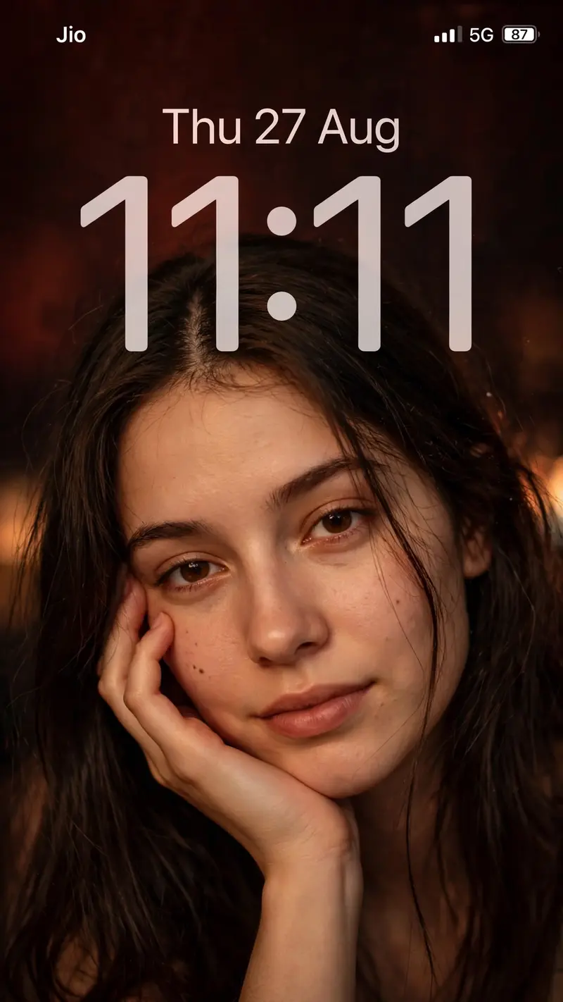 Create an ultra-realistic vertical 9:16 iPhone lock-screen wallpaper using the uploaded reference image. Preserve the person’s exact facial features