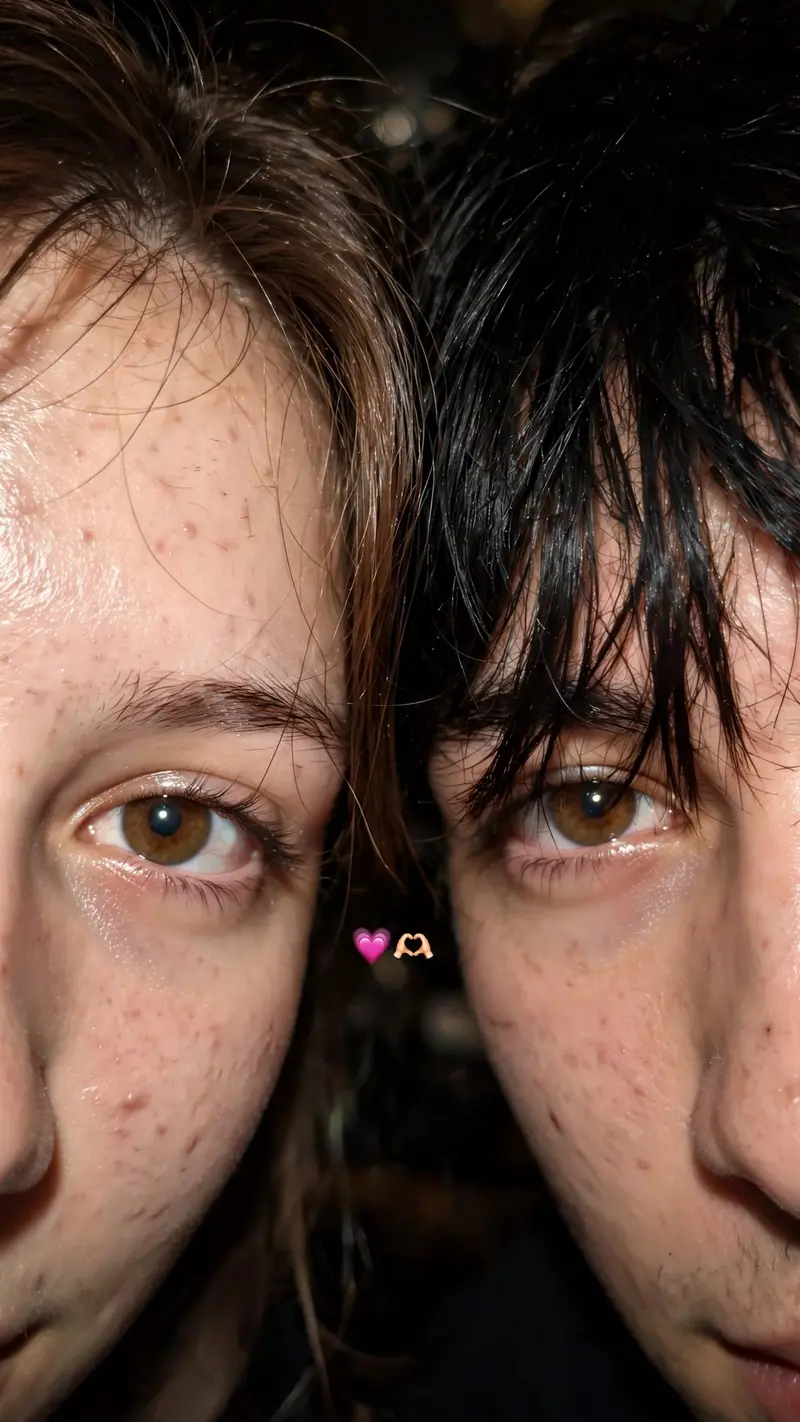 Use 100% of both faces above the image uploaded Must look exactly like a real iPhone front camera flash selfie uploaded to Instagram, not an