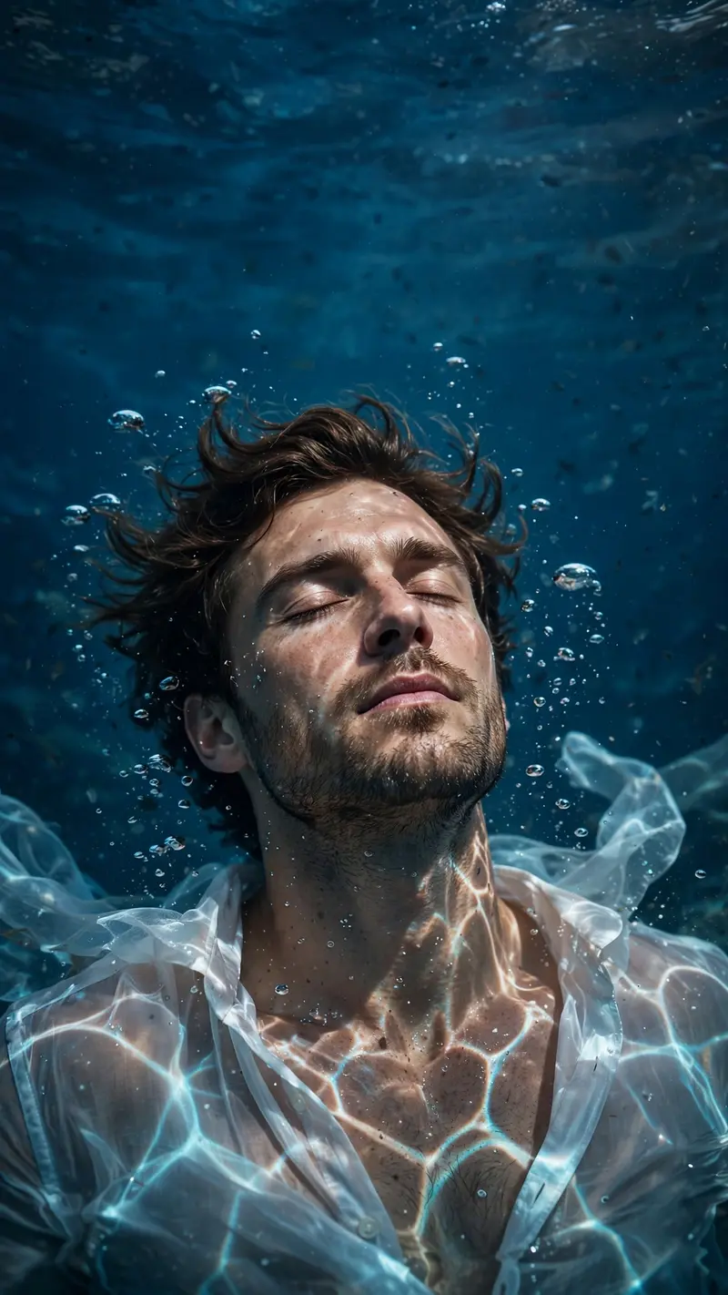 Transform the uploaded portrait into a cinematic underwater portrait while preserving the exact facial identity, facial structure, skin tone, and