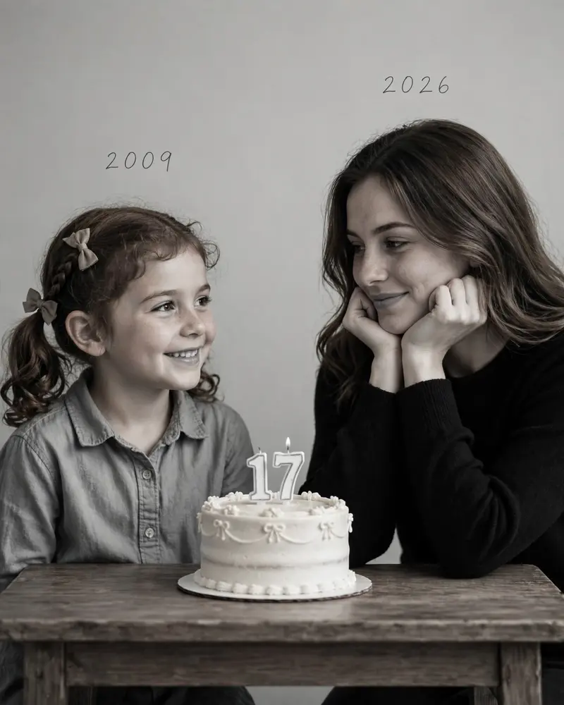 Using the images I'm going to upload to create a soft, emotional, black and white art. Let the formation be as follows: On the left: a child version