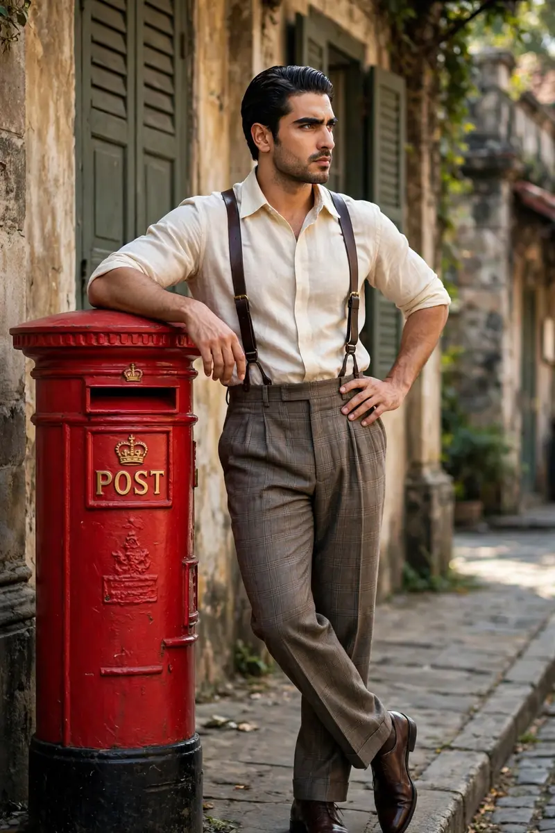 A handsome South Asian man in his early 30s; (face and hairstyle will same as uploaded picture) dark hair styled back; confident,looking slightly to