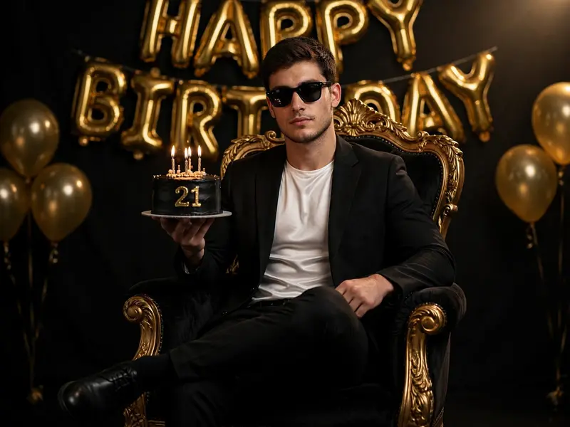 An ultra-realistic, high-detailed editorial birthday photoshoot portrait of a me. And I want 100 percent same face as I uploaded image no alteration