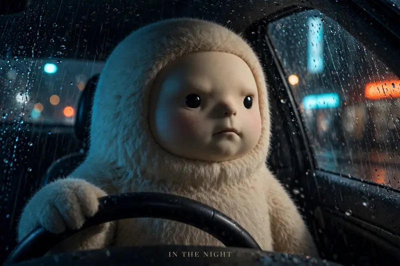 The steering wheel with a serious expression, his face partially shadowed. Replace the driver’s face with the face from the uploaded image, keeping