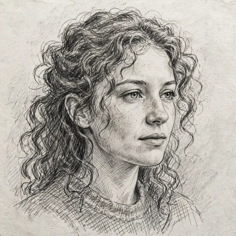 Pencil sketch portrait drawing, detailed graphite sketch art style