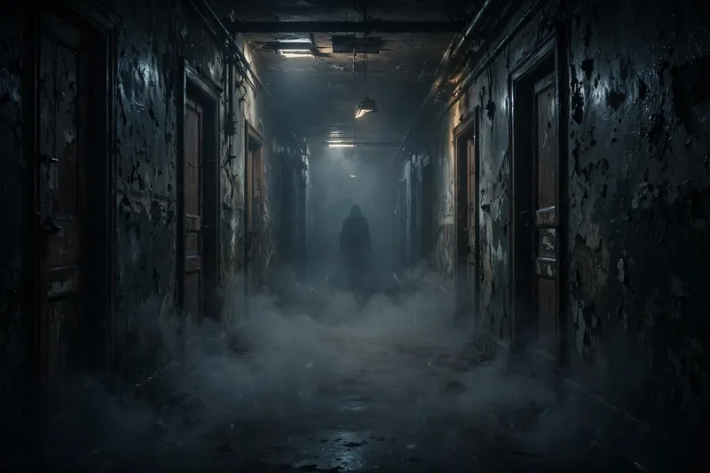 Ultra realistic horror cinematic poster of a young Indian man standing beside an abandoned haunted house at night, dark stormy atmosphere, full moon